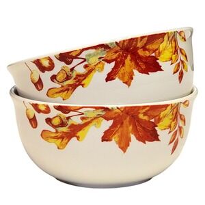 Royal Norfolk Fall Harvest Cereal Bowls x 2 Autumn Leaves Acorns Orange Yellow